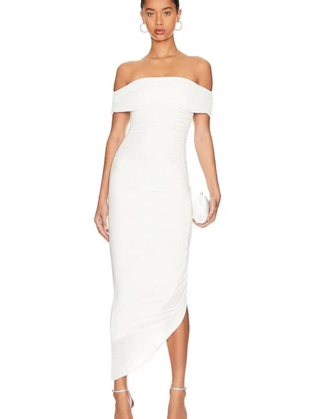 Misha Women off shoulder Bodycon Sheath Dress Keoni Ivory Size XS 34 $350